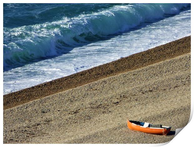 Boat on Chesil Beach Print by Paul Trembling