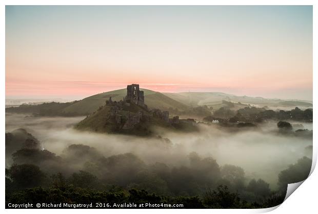 Corfe Castle in the mist Print by Richard Murgatroyd