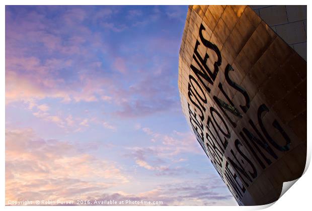 Sunset over the Wales Millennium Centre Print by Robin Purser