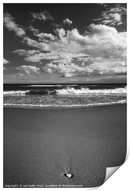Lone pebble on a monochrome beach Print by Joe Dailly