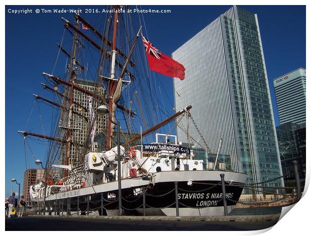 Tallship in Canary Wharf Print by Tom Wade-West