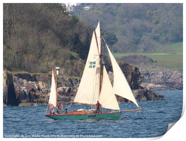 Moosk sailing from Fishcombe Cove, Brixham Print by Tom Wade-West
