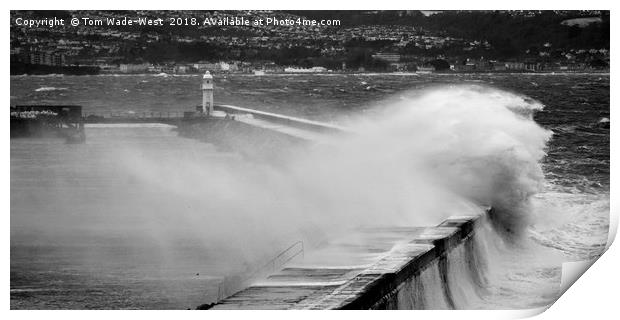 Waves crashing over Brixham Breakwater Print by Tom Wade-West