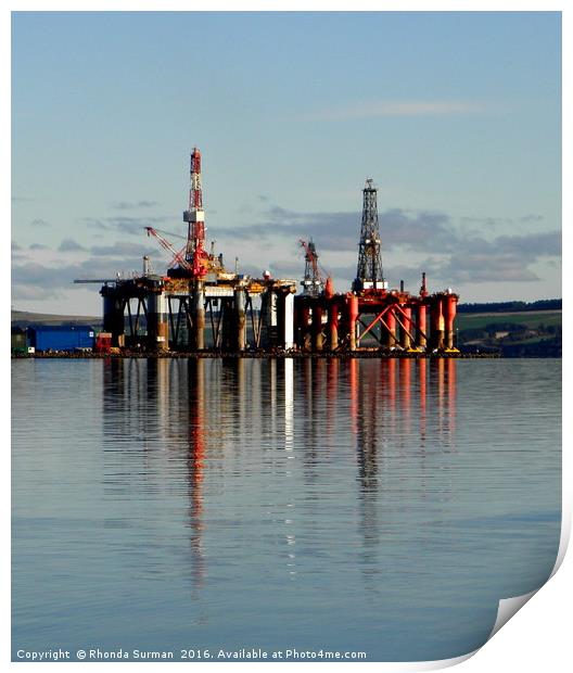 Oil Rigs on the Cromarty Firth Print by Rhonda Surman