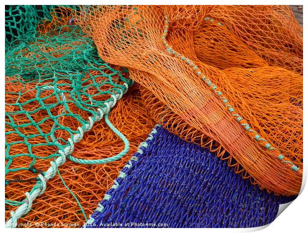 Colourful fishing nets Print by Rhonda Surman