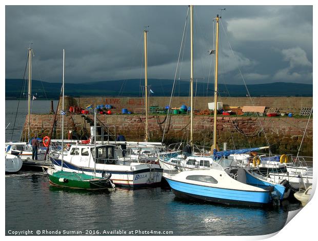 A grey day at Cromarty Harbour Print by Rhonda Surman
