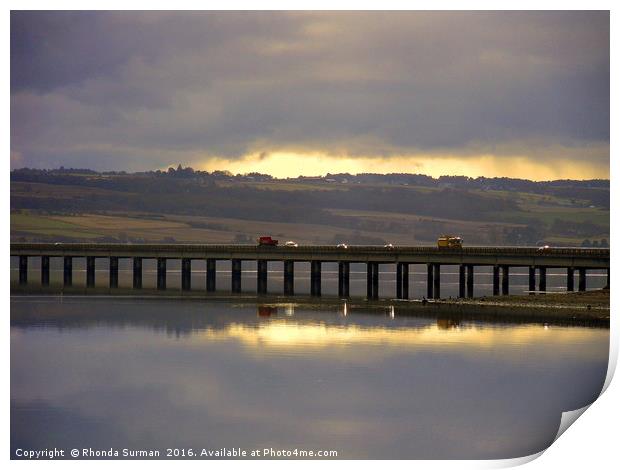 Dramatic sky at Cromarty Bridge Print by Rhonda Surman