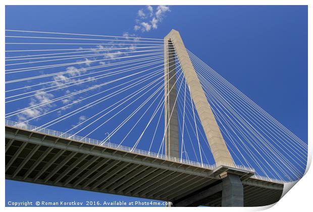 Concrete tower and cables of the Arthur Ravenel Jr Print by Roman Korotkov