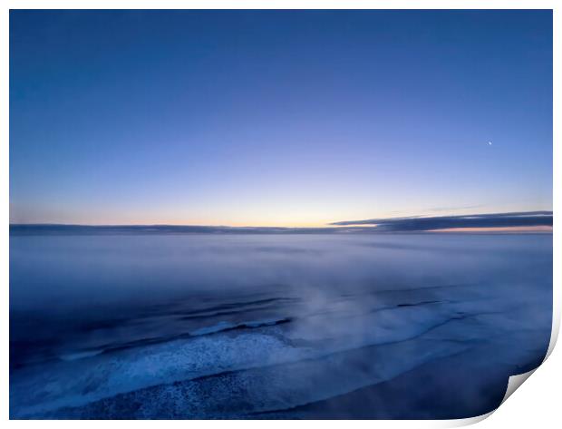 Morning sunrise on Atlantic Ocean with partial moon and star Print by Thomas Baker