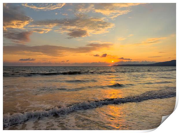 Fading golden sunset over the Pacific Ocean in Mexico  Print by Thomas Baker