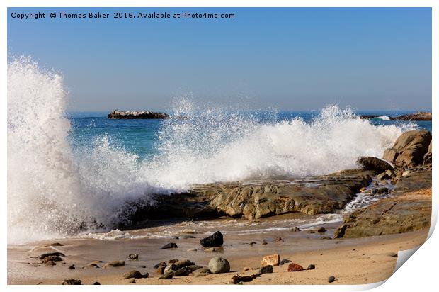 Ocean waves hitting rocks on Laguna Beach in Calif Print by Thomas Baker