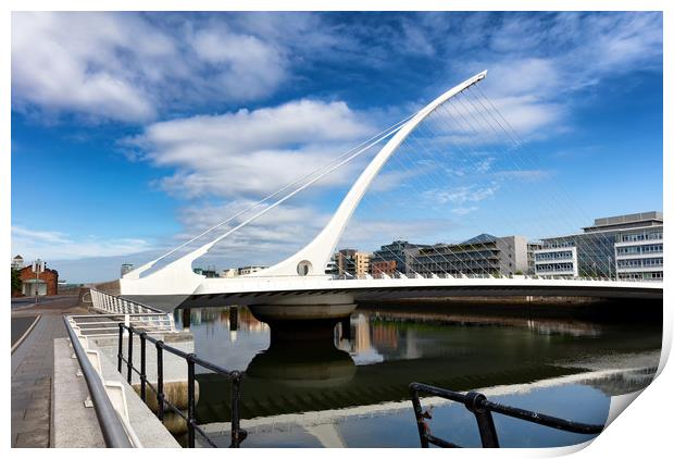 Modern cable bridge over the River Liffey in Irela Print by Thomas Baker