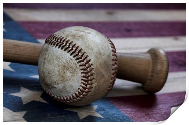 used baseball and traditional wood bat on rustic w Print by Thomas Baker