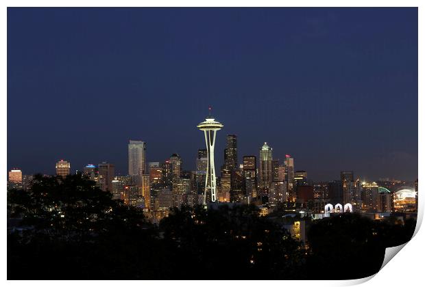 Twilight Skyline of Seattle Washington Print by Thomas Baker
