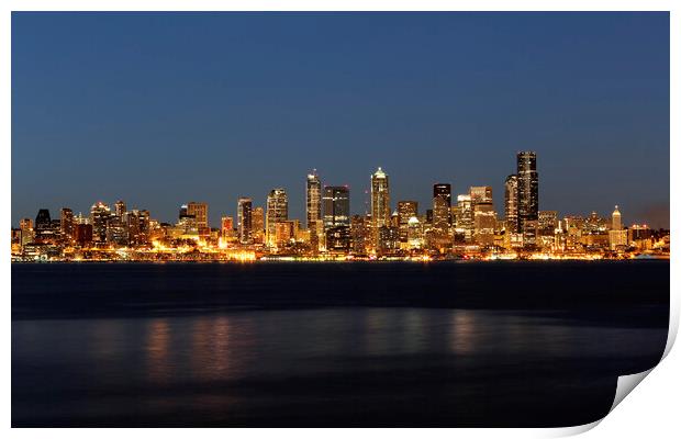 Skyline of Seattle Washington during night time  Print by Thomas Baker
