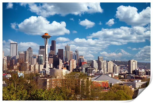 Seattle, Washington State, USA with Mount Rainier  Print by Thomas Baker