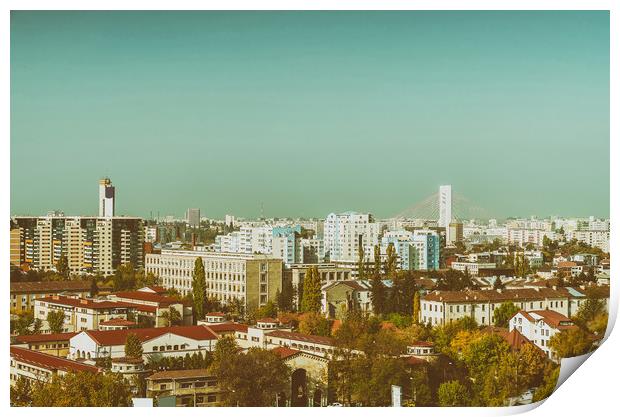Aerial View Of Bucharest City Skyline Print by Radu Bercan