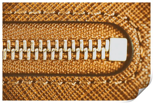 Zipper Closeup On Brown Leather Wallet Print by Radu Bercan