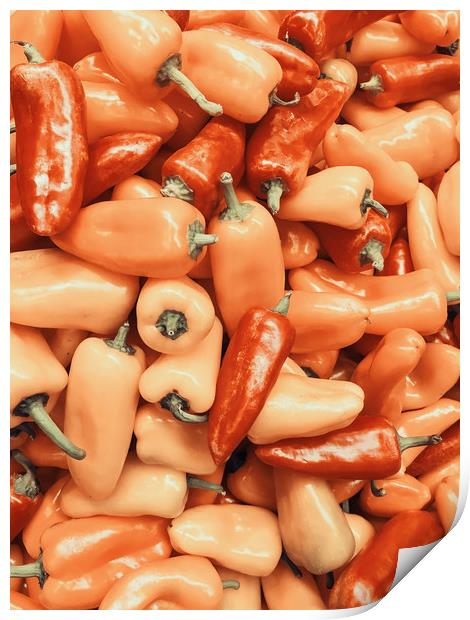 Red And Orange Capsicum In Vegetable Market Print by Radu Bercan