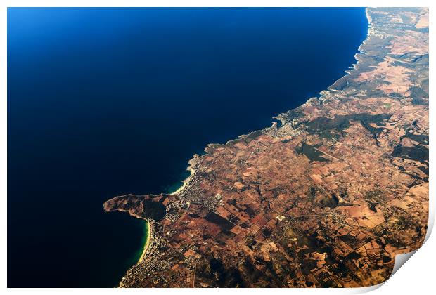 Palma de Mallorca And Balearic Sea At 10.000m Alti Print by Radu Bercan