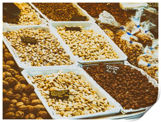 Nuts, Pistachio, Almonds And Peanuts For Sale In F Print by Radu Bercan