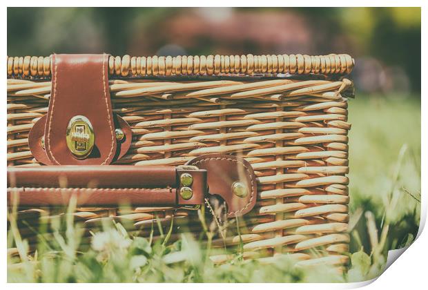Picnic Basket Hamper With Leather Handle In Green  Print by Radu Bercan