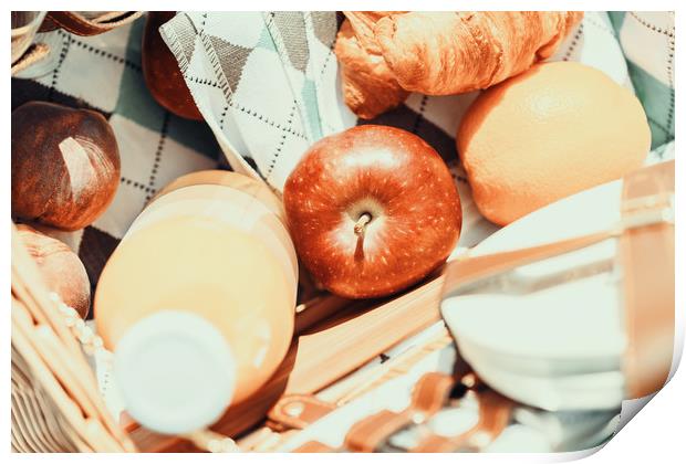 Juice Bottle, Peaches, Apple, Orange And Croissant Print by Radu Bercan