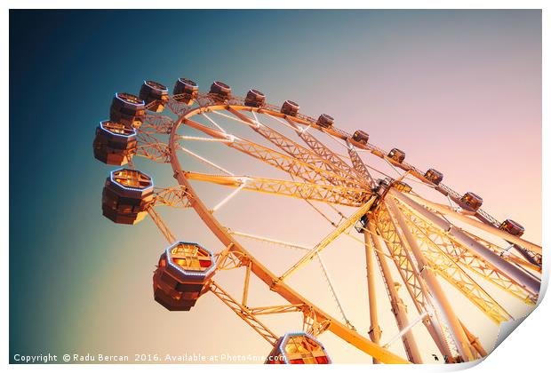 Giant Ferris Wheel In Fun Park On Night Sky Print by Radu Bercan
