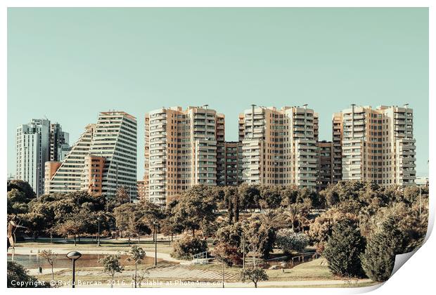 Valencia City Skyline In Spain Print by Radu Bercan