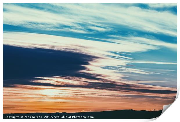 Beautiful Sunset Cloudy Sky Over Mountains Print by Radu Bercan