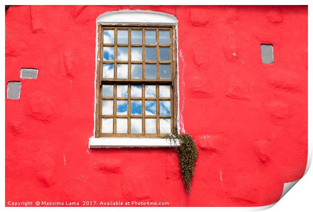 Window on red wall Print by Massimo Lama