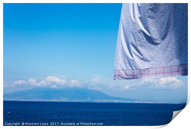 neapolitan coast fron Sorrento with hanging clothes Print by Massimo Lama