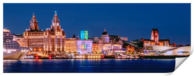 Liverpool's Radiant Nighttime Waterfront Print by Kevin Elias