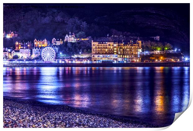 Llandudno's Grandeur: Hotel and Ferris Wheel Illum Print by Kevin Elias