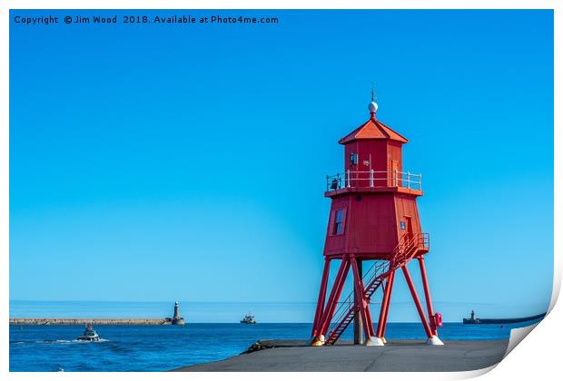 Herd Groyne lighthouse at South Shields Print by Jim Wood