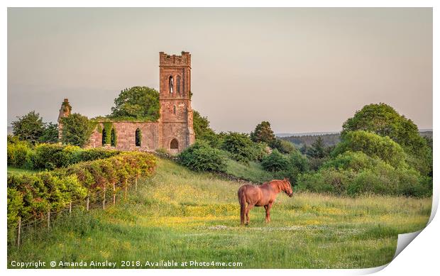 A Tranquil Sunset at an Abandoned Church in Southe Print by AMANDA AINSLEY