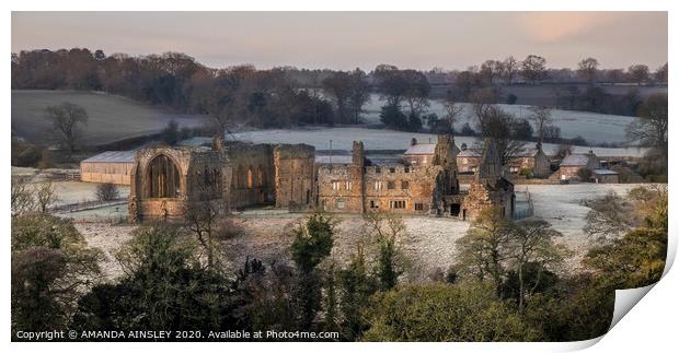 Majestic Egglestone Abbey in Winter Wonderland Print by AMANDA AINSLEY