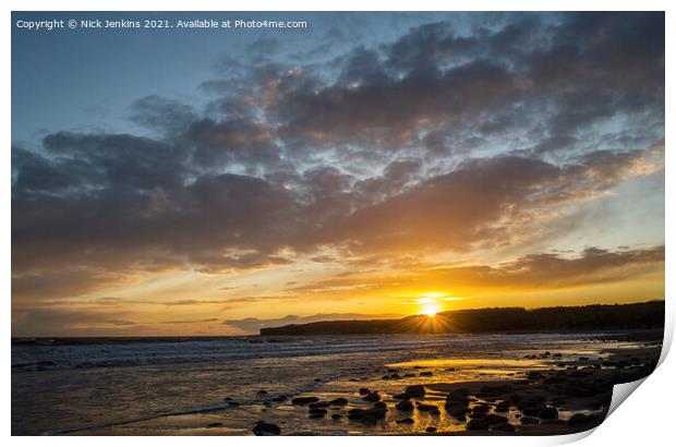 Llantwit Major Beach Setting Sun  Print by Nick Jenkins