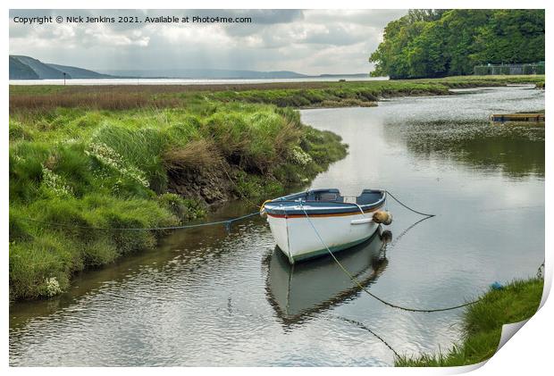 Single Rowing Boat Taf Estuary Laugharne Carmarthe Print by Nick Jenkins