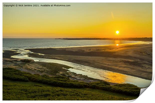 Summer Sun setting over River Ogmore Estuary south Print by Nick Jenkins