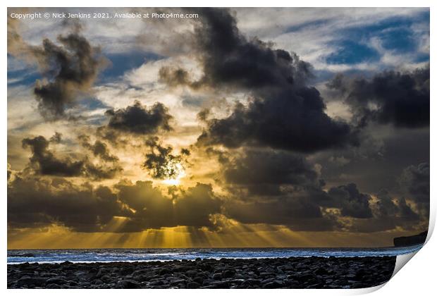 Sunset over Llantwit Major Beach south Wales Print by Nick Jenkins