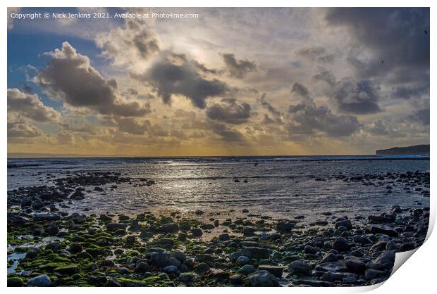 Llantwit Major Beach and Sunset Clouds Glamorgan C Print by Nick Jenkins