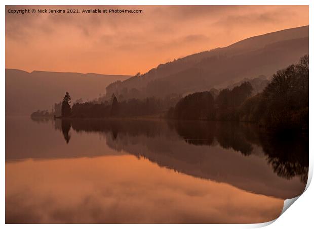 Talybont Reservoir Evening Beacons National Park  Print by Nick Jenkins