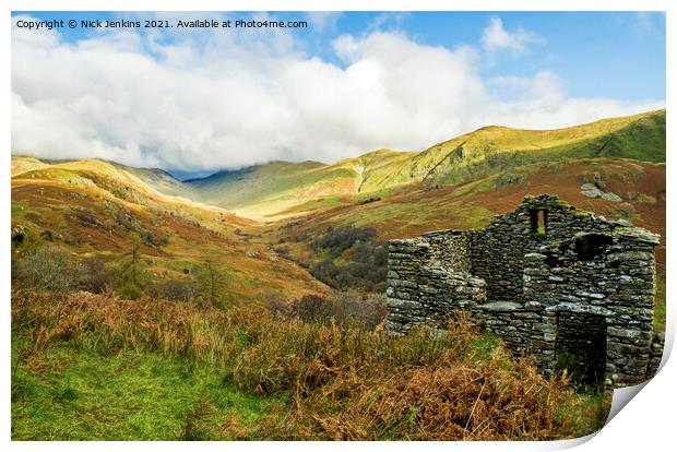 Abandoned Hut Troutbeck Valley Lake District  Print by Nick Jenkins