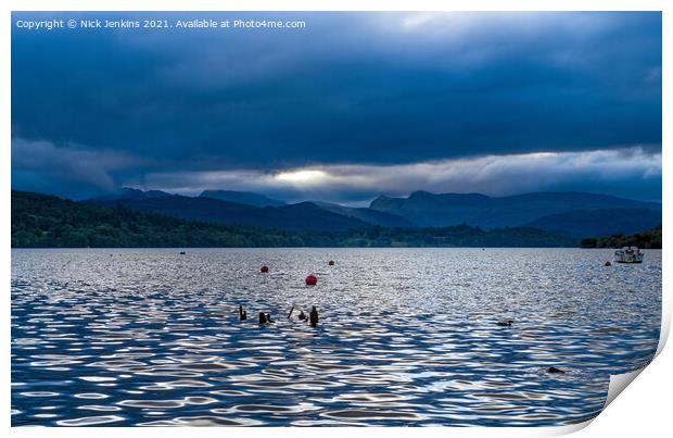 Lake Windermere and the Langdale Pikes Evening  Print by Nick Jenkins