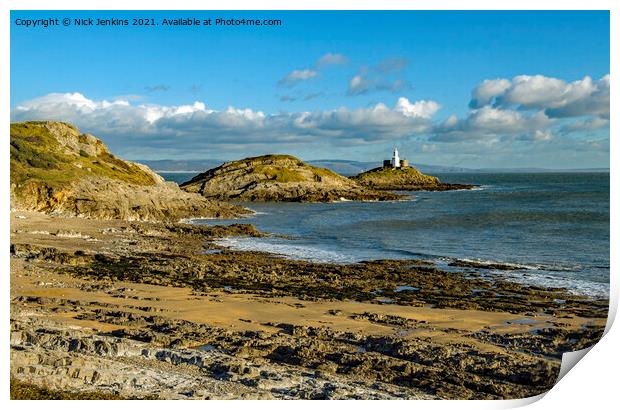Mumbles Lighthouse from Bracelet Bay  Print by Nick Jenkins