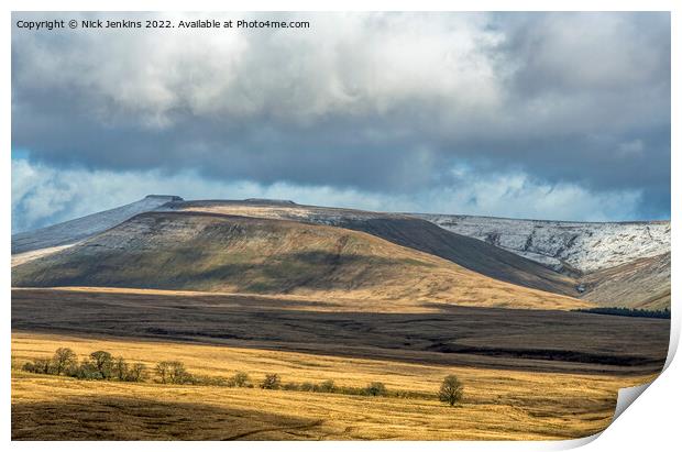 Central Brecon Beacons landscape south Wales in winter Print by Nick Jenkins