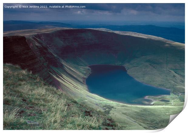 Llyn y Fan Fach Reservoir from Picws Du Black Mountain Print by Nick Jenkins