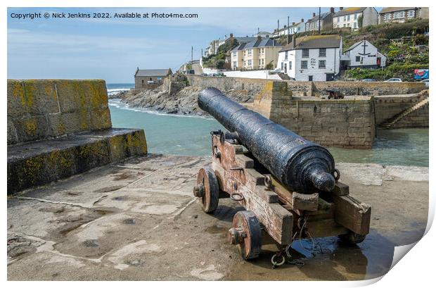 Porthleven Harbour Cannons Cornwall Print by Nick Jenkins