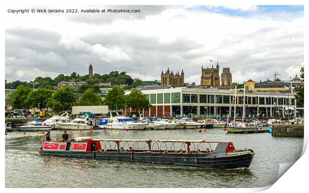 Bristol Floating Harbour and Narrowboat Print by Nick Jenkins